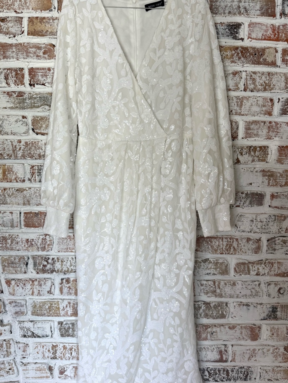 Missord White Embroidered Beaded Long Sleeve V-Neck Occasional Dress Wedding XL